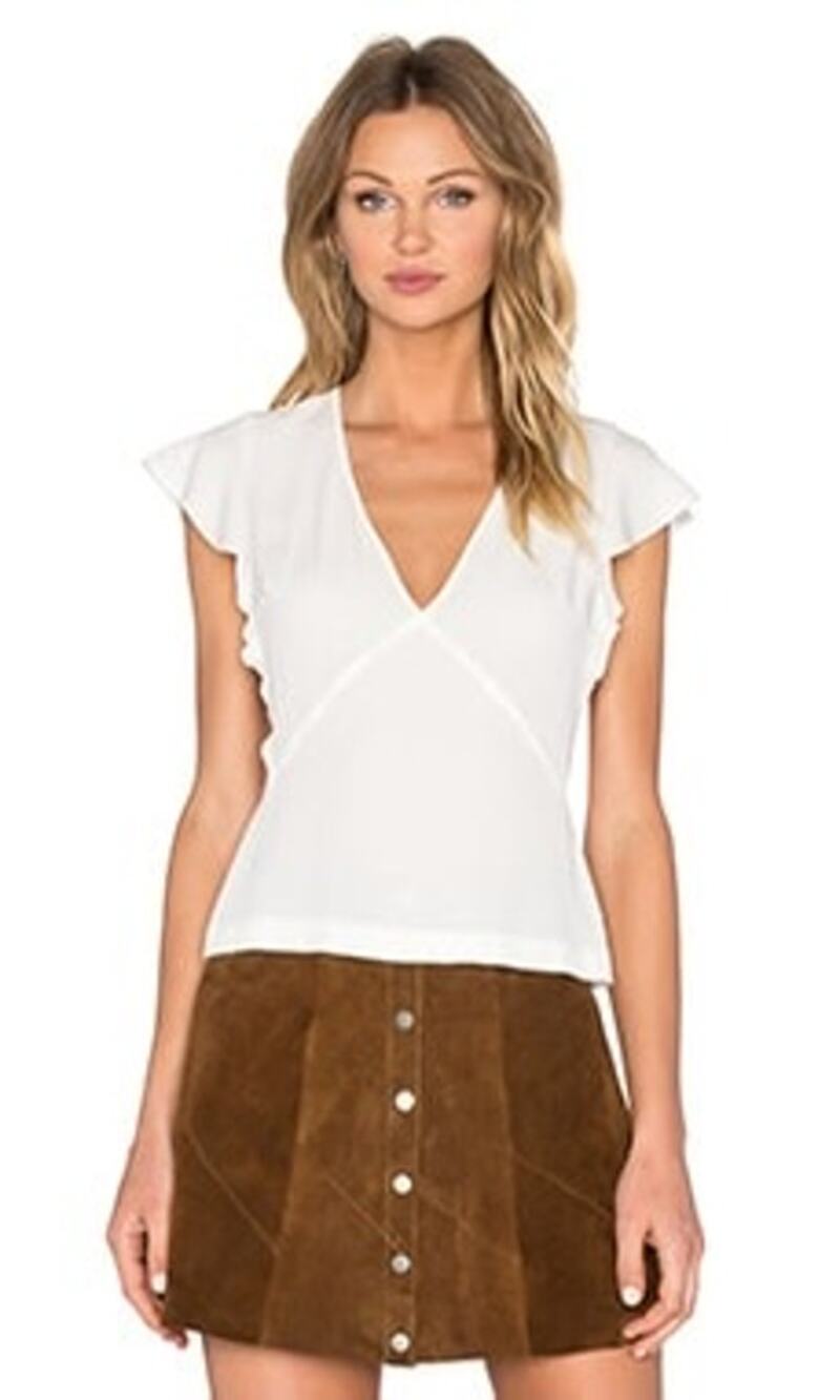 A.L.C. Marika White Ruffle Sleeve V-Neck Top Size 8